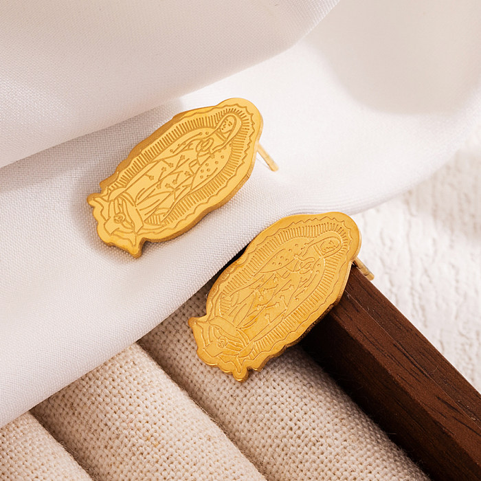 1 par de aretes chapados en oro de 18 quilates de acero inoxidable ovalados humanos artísticos informales