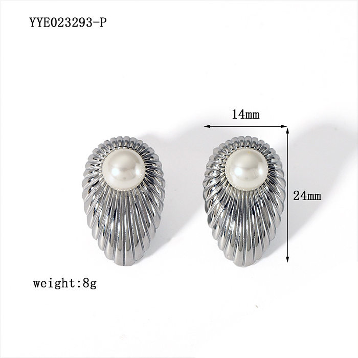 1 par de pendientes de perlas de acero inoxidable con incrustaciones huecas con revestimiento Irregular de estilo Simple