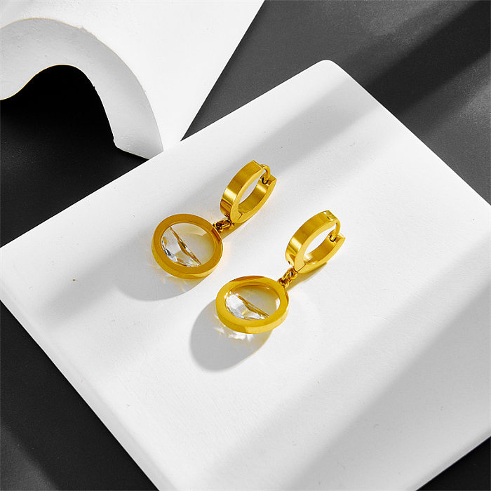 1 Pair IG Style Geometric Hollow Out Inlay Stainless Steel Artificial Crystal Shell Drop Earrings