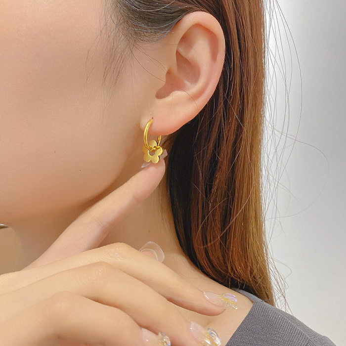 Cute Flower Stainless Steel Plating Drop Earrings 1 Pair