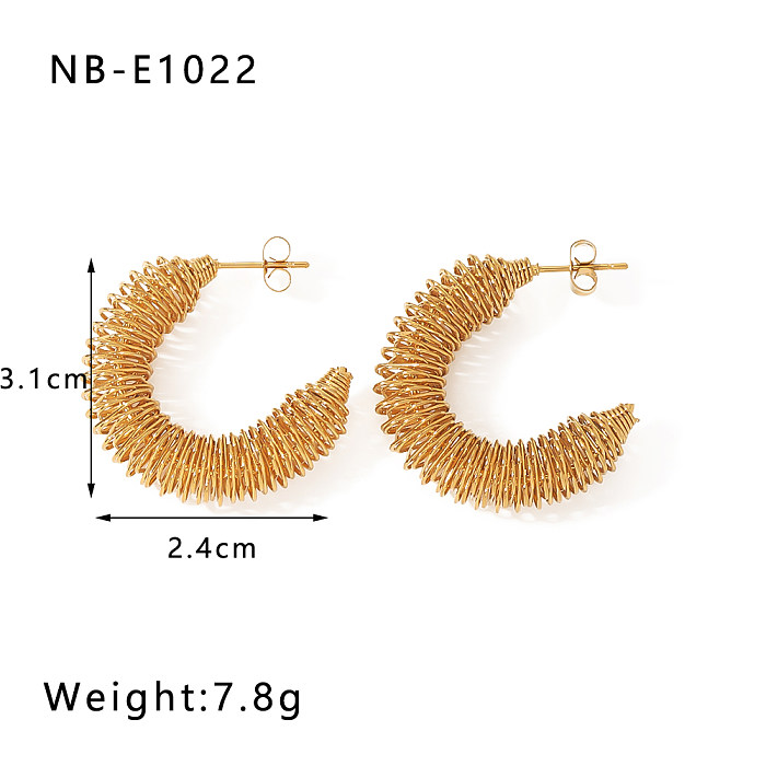 European And American Exaggerated Golden Twist Hollow Steel Wire Winding C- Shaped Stainless Steel  Real Gold 18K Earrings