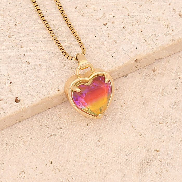 Collier avec pendentif en forme de cœur en acier inoxydable, plaqué or, cristal artificiel, colliers en acier inoxydable, 1 pièce