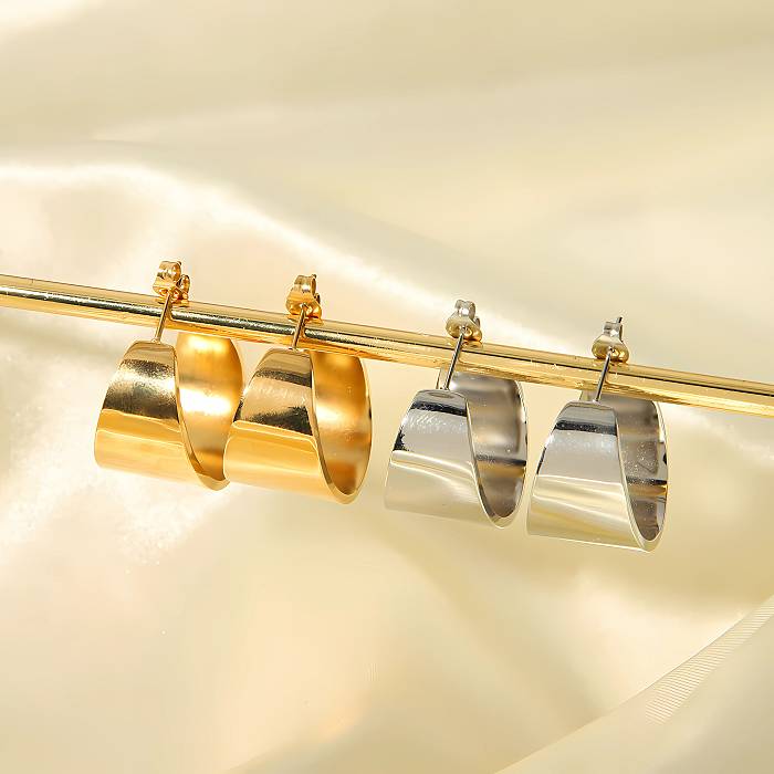 1 paire de boucles d'oreilles en demi-cercle, Style Simple, placage de polissage, métal, acier inoxydable, plaqué or 18 carats