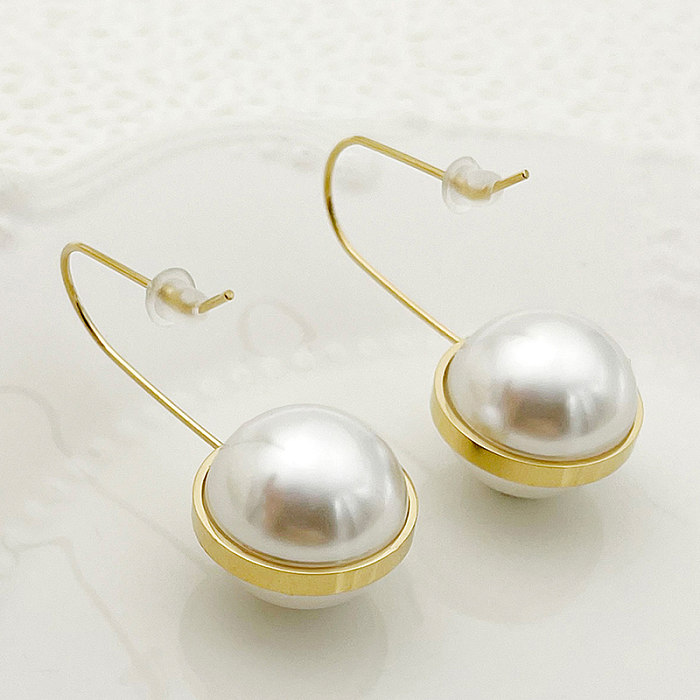 1 Pair Casual Elegant Sweet Round Plating Inlay Stainless Steel  Pearl Gold Plated Ear Line