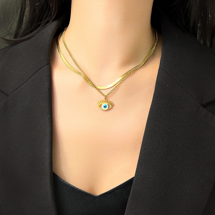 Style Simple étoile lune oeil placage en acier inoxydable Turquoise colliers en couches pendentif collier 1 pièce