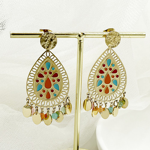 1 Pair Ethnic Style Water Droplets Stainless Steel  Inlay Artificial Crystal 14K Gold Plated Drop Earrings