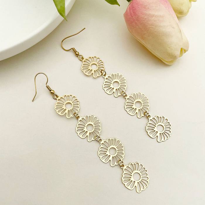 Fashion Daisy Stainless Steel  Plating Drop Earrings 1 Pair