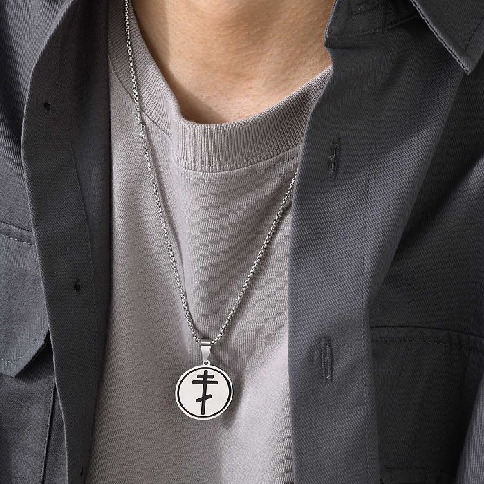 Punk Style Simple Streetwear croix en acier inoxydable placage sculpture collier pendentif plaqué or 18 carats