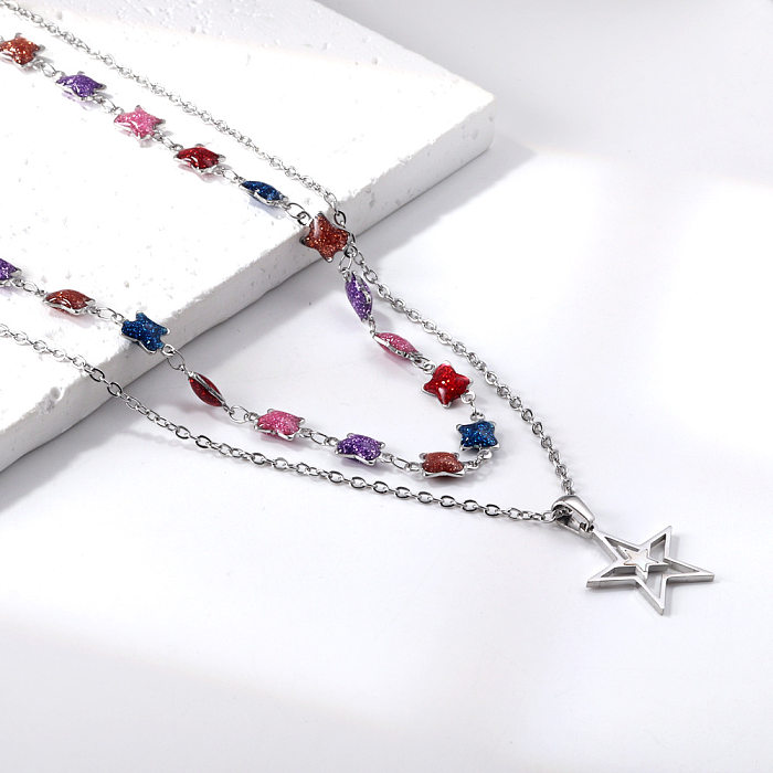 IG Style Star Heart Shape Stainless Steel  Stainless Steel Plating Inlay Artificial Crystal Layered Necklaces