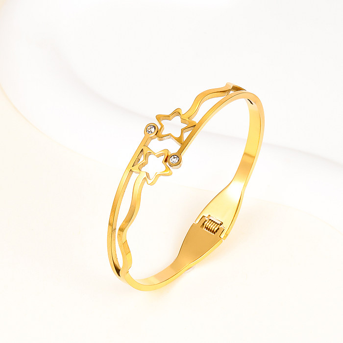 Férias estrela formato de coração flor chapeamento de aço inoxidável incrustação strass zircão pulseira banhada a ouro 18K