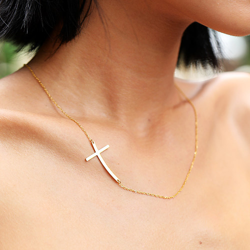 Casual Modern Style Simple Style Cross Stainless Steel  18K Gold Plated Necklace In Bulk