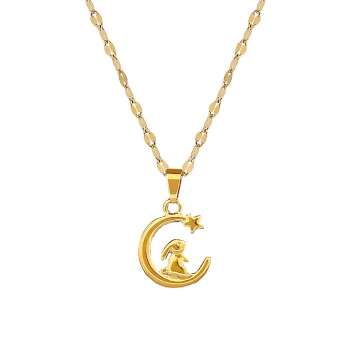 1 Piece Cute Rabbit Star Moon Stainless Steel Pendant Necklace