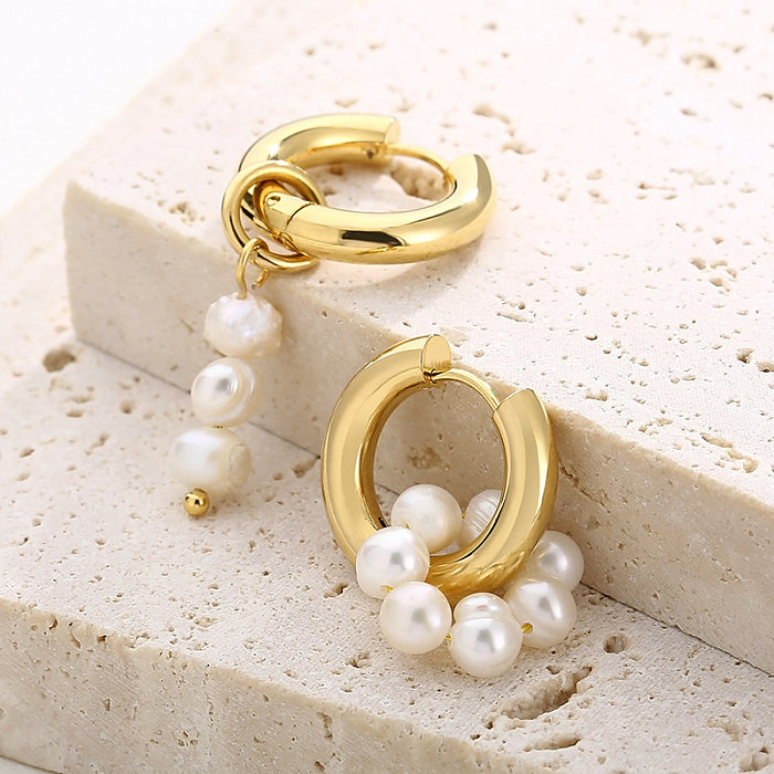 1 paire de boucles d'oreilles pendantes en acier inoxydable, Style Vintage français, placage de perles rondes