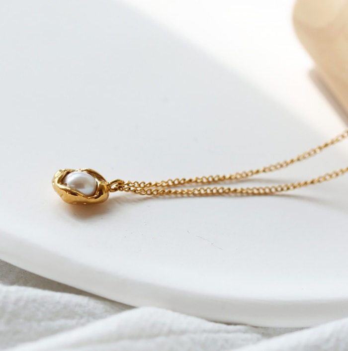 Fashion Pea Pearl Pendant Necklace Stainless Steel Clavicle Chain