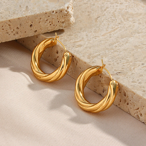 1 paire de boucles d'oreilles créoles rondes en acier inoxydable plaqué or 18 carats, Style moderne et Simple