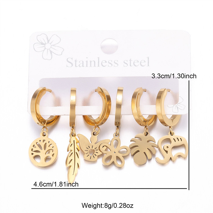 6 Stück schlichte Pendel-Pflanzen-Ohrringe mit asymmetrischer Beschichtung aus Edelstahl mit 18-Karat-Vergoldung