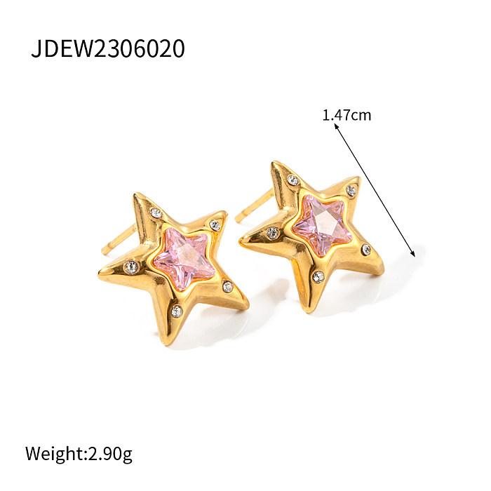 1 Pair Lady Modern Style Pentagram Plating Stainless Steel  18K Gold Plated Ear Studs