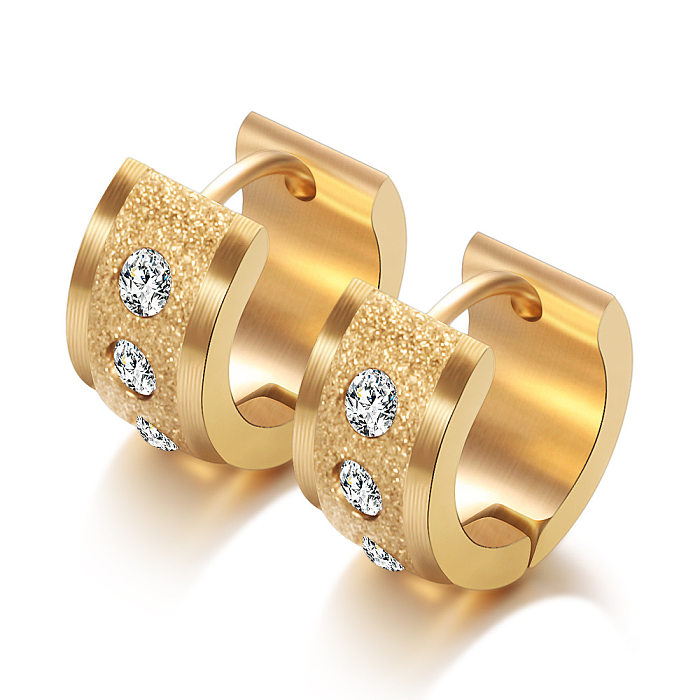 Einfache, hohle, runde Ohrringe aus Edelstahl mit 18-Karat-Vergoldung und mattierten Diamanten