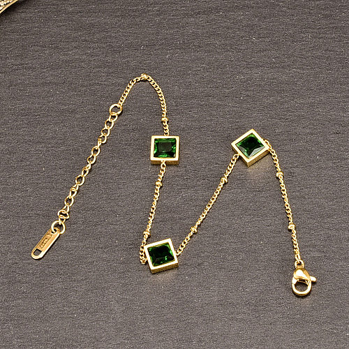 Casual Square Titanium Steel Inlay Zircon Gold Plated Bracelets