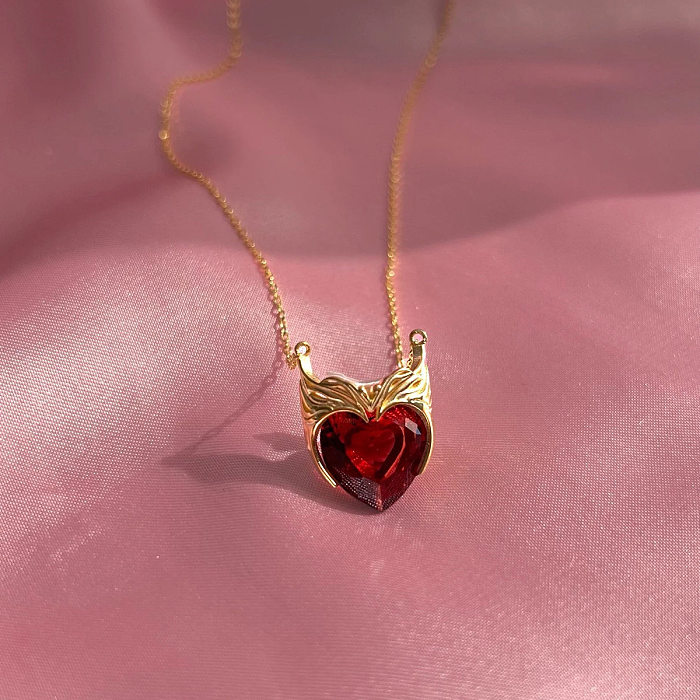 Casual Simple Style Heart Shape Crown Stainless Steel  Inlay Zircon 18K Gold Plated Pendant Necklace