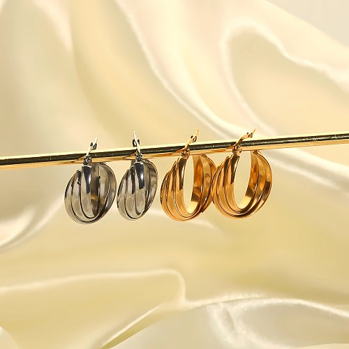 Boucles d'oreilles rondes en forme de U, Style Simple, couleur unie, placage de polissage, acier inoxydable plaqué or 1 carats, 18 paire