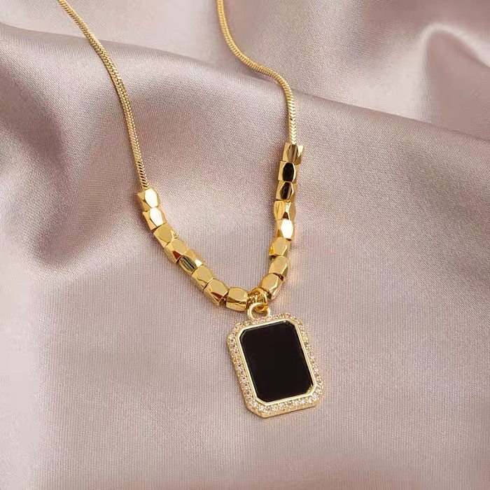 Wholesale Simple Style Square Stainless Steel 18K Gold Plated Zircon Pendant Necklace