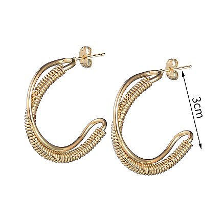 1 paire de clous d'oreilles en acier inoxydable plaqué or 18 carats, Style Simple et décontracté, en forme de C, couleur unie