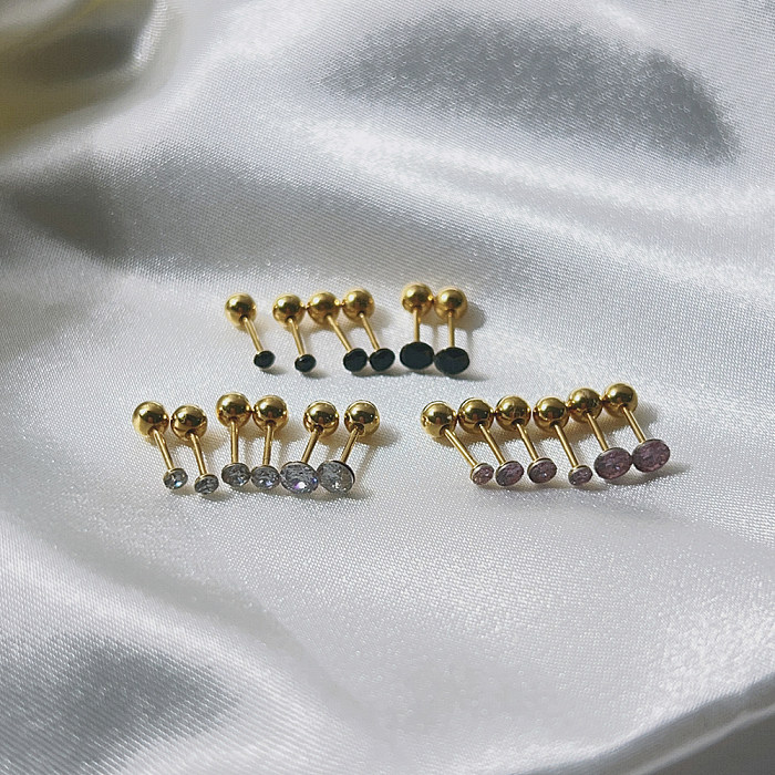 1 Piece Elegant Round Plating Inlay Stainless Steel  Rhinestones Gold Plated Ear Studs