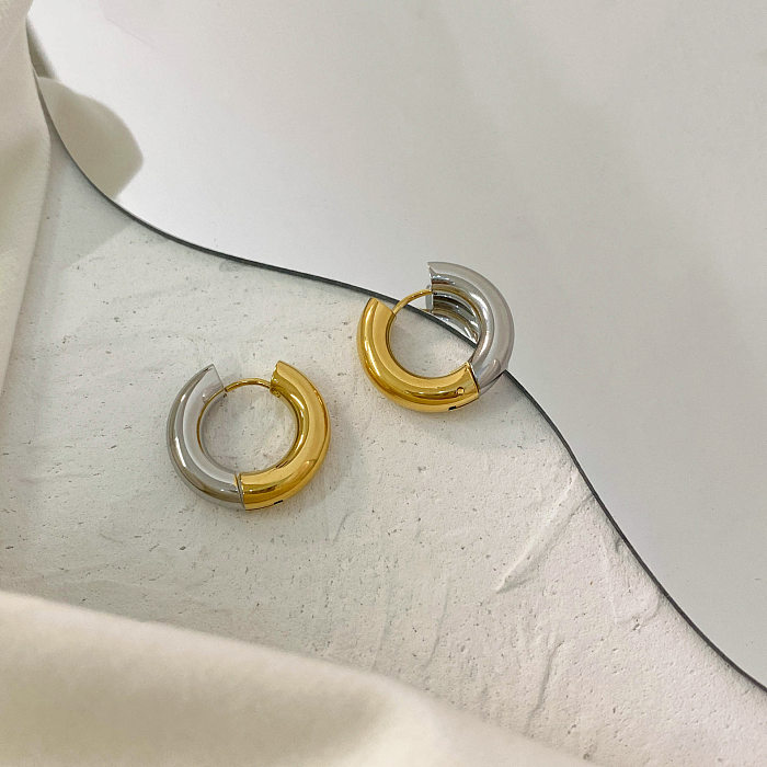 1 Pair Elegant Simple Style Color Block Stainless Steel  Plating Hoop Earrings