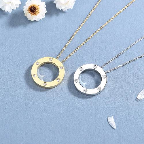 Simple Style Circle Stainless Steel Plating Inlay Zircon Pendant Necklace