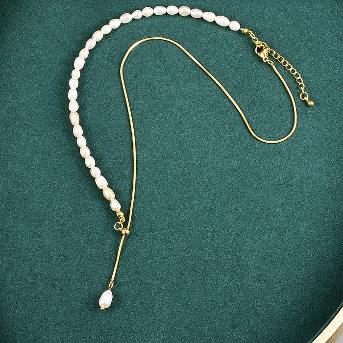 Minimalist Freshwater Pearl Stretch Stainless Steel Necklace Simple Necklace New Clavicle Chain