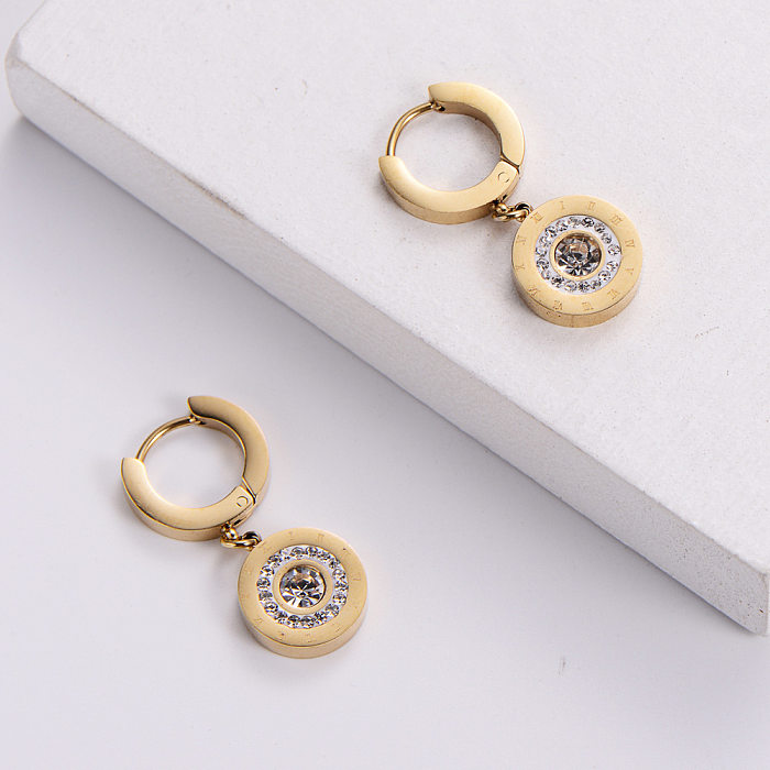 Fashion Round Stainless Steel Drop Earrings Plating Inlay Zircon Stainless Steel  Earrings