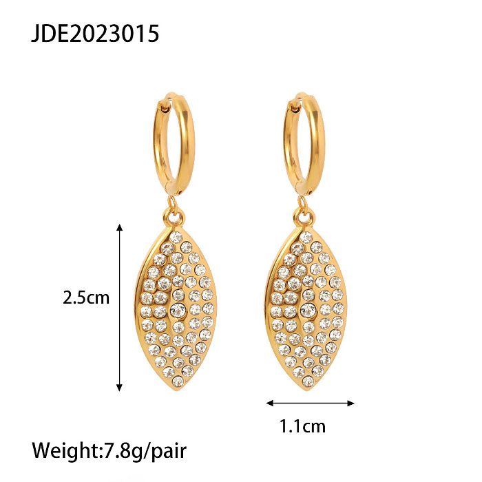 Fashion Leaves Stainless Steel  Gold Plated Artificial Diamond Earrings 1 Pair