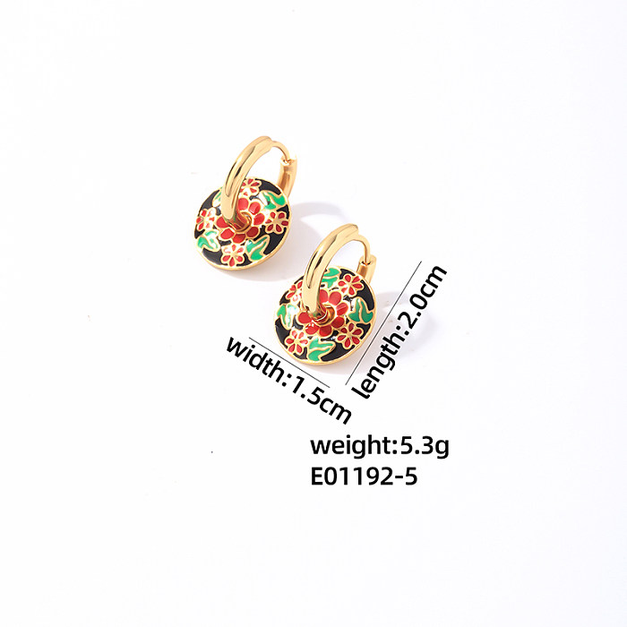 1 Paar lässige, vergoldete Ohrringe aus Edelstahl mit runder Blumenbeschichtung im Vintage-Stil