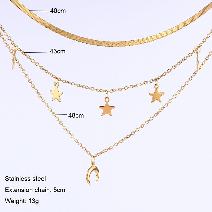 Fashion Star Moon Stainless Steel  Plating Layered Necklaces 1 Piece