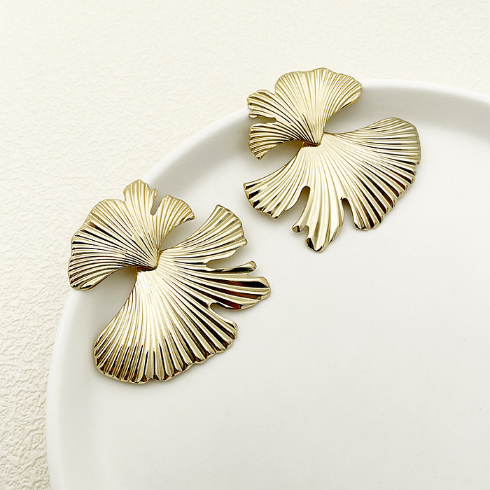 1 Pair Simple Style Artistic Commute Leaf Flower Polishing Plating Stainless Steel  Gold Plated Ear Studs