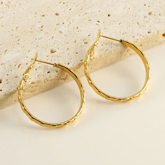 1 Pair Modern Style Simple Style Solid Color Plating Stainless Steel  18K Gold Plated Hoop Earrings