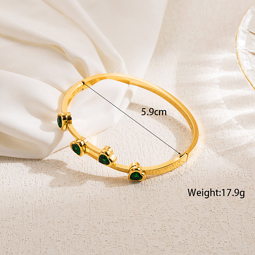Wholesale IG Style Elegant Heart Shape Stainless Steel Plating Inlay 18K Gold Plated Zircon Bangle