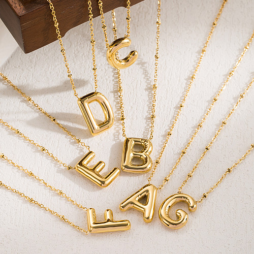 IG Style Casual Classic Style Letter Stainless Steel  Solid Color 18K Gold Plated Pendant Necklace