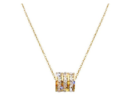 Schlichter Kreis-Anhänger mit Edelstahl-Beschichtung, Intarsien, künstlicher Diamant, 18 Karat vergoldet, Anhänger-Halskette