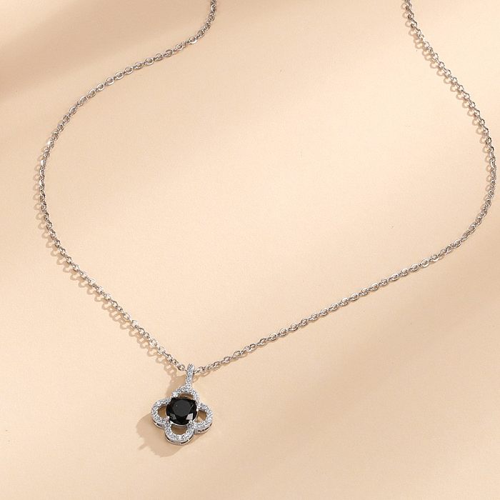 Fashion Flower Stainless Steel  Inlay Rhinestones Necklace