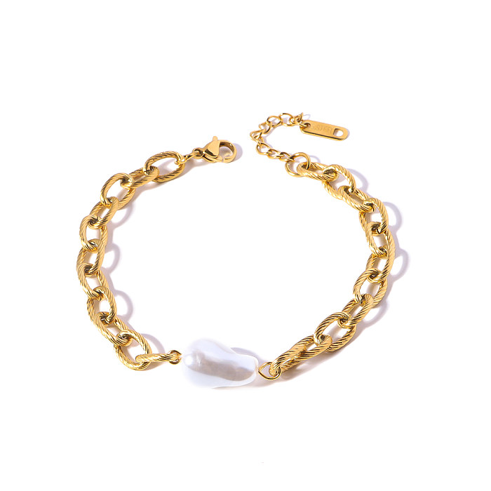 Wholesale Simple Style Geometric Titanium Steel 18K Gold Plated Artificial Pearls Bracelets