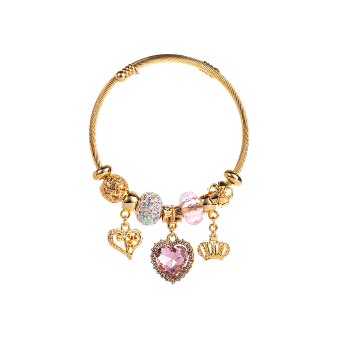 Niedlicher, romantischer, süßer Teufelsaugen-Bär-Armreif aus Titanstahl mit Perlenbeschichtung, künstlichem Kristall, vergoldet
