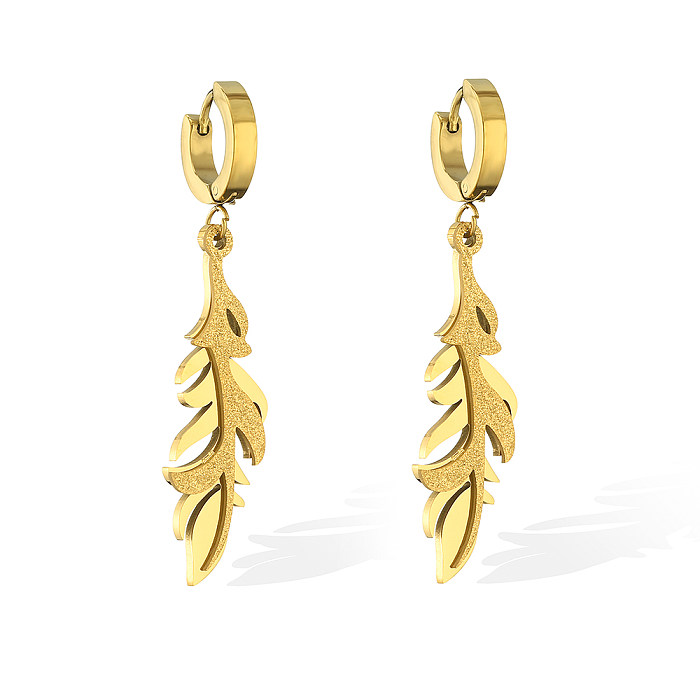 1 Pair Simple Style Commute Leaf Plating Stainless Steel 18K Gold Plated Drop Earrings