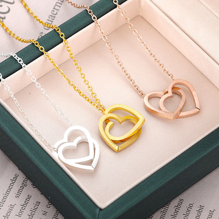 Stainless Steel  Double Heart Pendant Necklace Jewelry