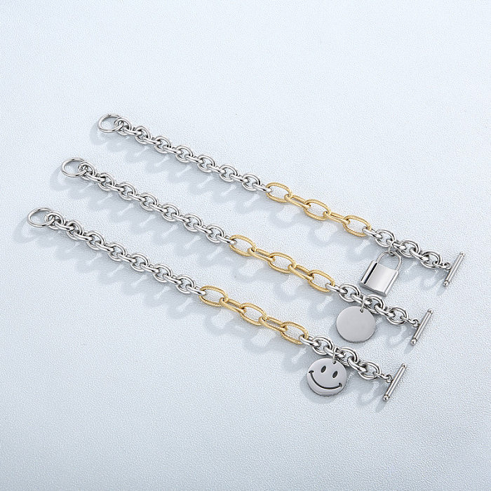 Europe And America Stainless Steel OT Buckle Smiley Face Pendant Chain Bracelet Wholesale