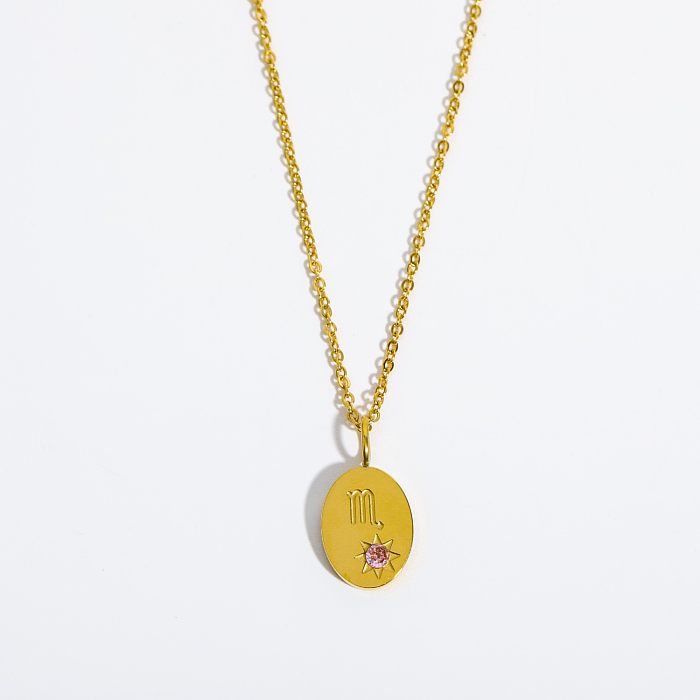 Collier pendentif Constellation rétro en acier inoxydable, plaqué or 18 carats, Zircon, vente en gros