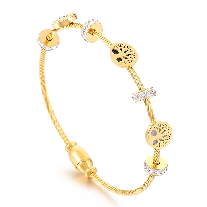Modern Style Simple Style Devil'S Eye Tree Stainless Steel Titanium Steel Plating Inlay Zircon 18K Gold Plated Bangle