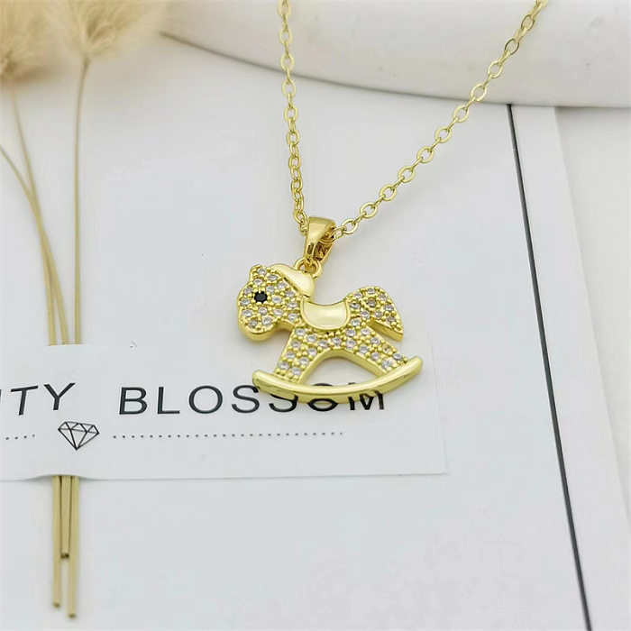 IG Style Simple Style Bear Heart Shape Fish Stainless Steel 18K Gold Plated Artificial Gemstones Zircon Pendant Necklace In Bulk