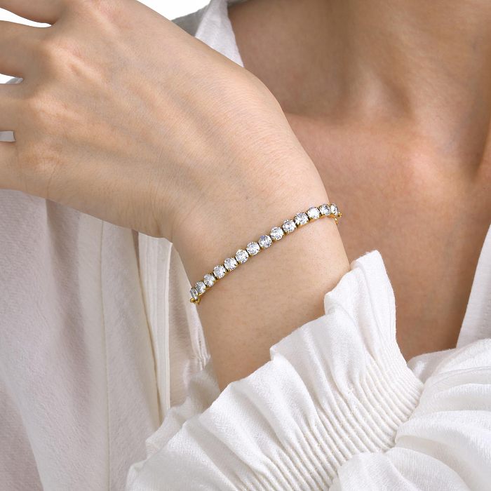 Vintage Style Simple Style Geometric Stainless Steel Plating Inlay Zircon Gold Plated Bracelets